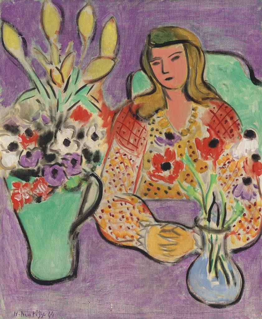 Jeune fille aux anémones sur fond violet by Henri Matisse, 1944