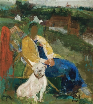 Femme et chien - Henri Ramah