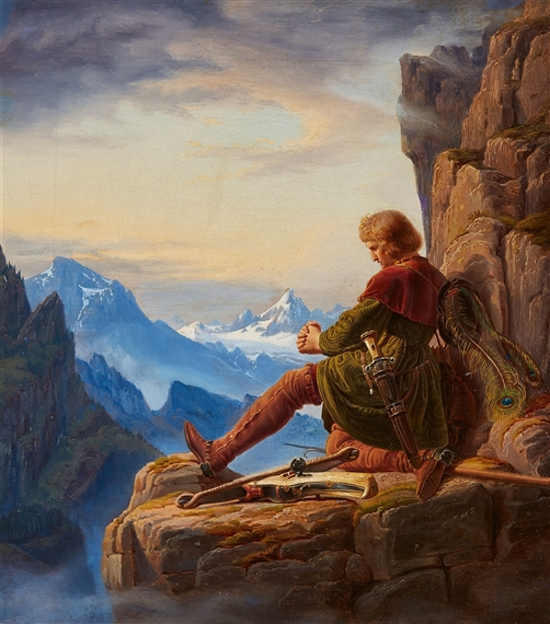 Hunters in a Mountain Landscape by Hermann Anton Stilke, 1835