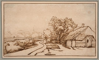 Chaumière à l'entrée d'un village - Abraham Furnerius