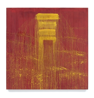 FOUR YELLOW / RED NEGATIVE WATERFALL by Pat Steir, 1993