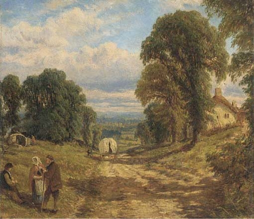 Tinkers in a wooded landscape by Henry Dawson, 1865