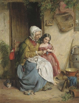 The Knitting Lesson - John Thomas Peele