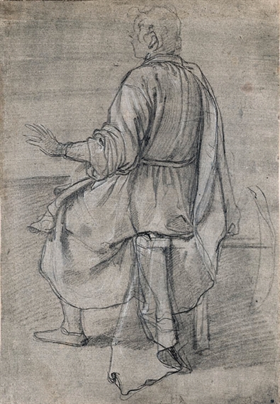 A seated young man seen from behind, and a subsidiary study of part of his cloak by Jacopo Chimenti