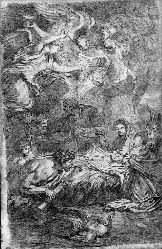 Artwork by Jean-Honoré Fragonard, The Adoration of the Shepherds, after Castiglione, Made of black chalk