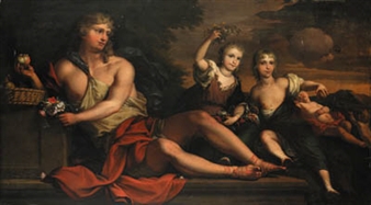 A reclining youth holding fruit and flowers with a brother and sister and a sleeping child beyond - Barendt Graat