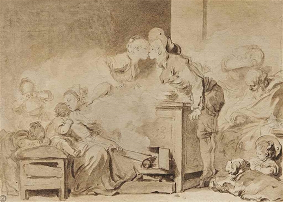Le baiser à la fumée ou L'occasion by Jean-Honoré Fragonard
