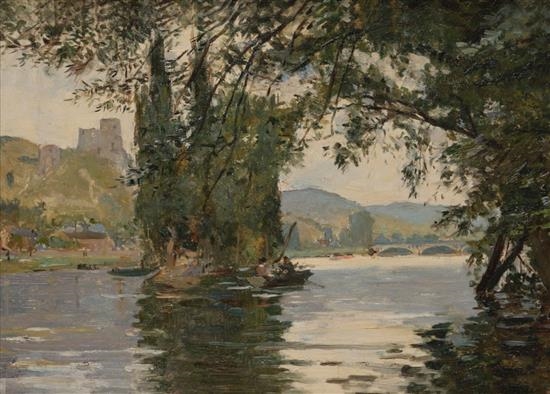 Artwork by Georges Jules Ernest Binet, River landscape, Made of oil on panel