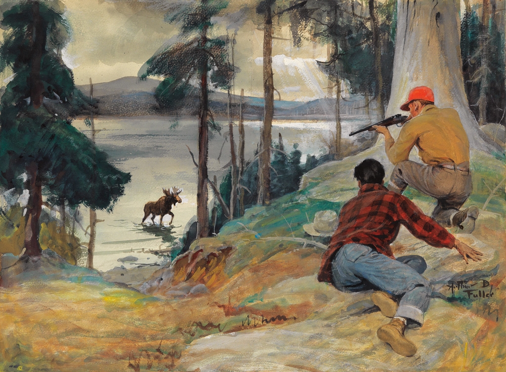 Arthur Davenport Fuller father and son hunting a moose MutualArt