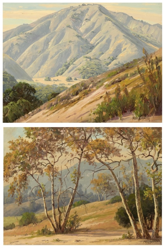 Artwork by Paul Grimm, Two Works: Autumn Trees and California Mountain Landscape, Made of oil on artist's board