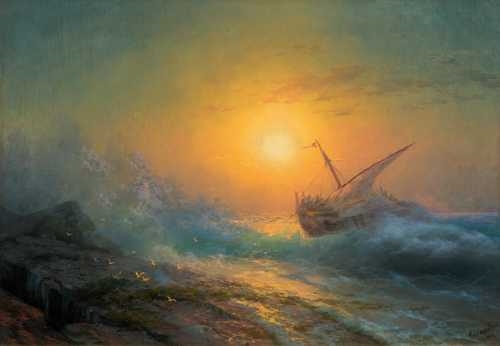 Artwork by Ivan Aivazovsky, Stormy sea at sunset, Made of Oil on canvas