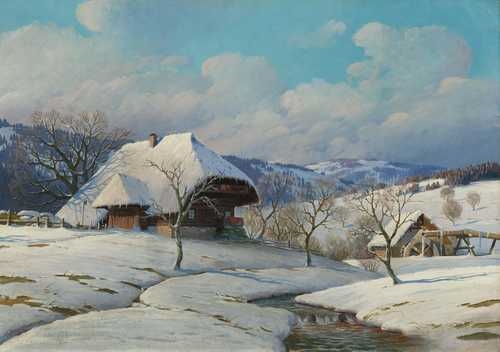 Winterlandschaft mit Bauernhaus im Schwarzwald by Karl Hauptmann