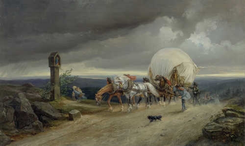 Gustav Adolf Friedrich | Carriage in a storm (1852) | MutualArt