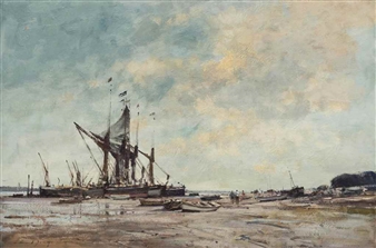 Spritsail barges at low water, Pin Mill - Edward Brian Seago