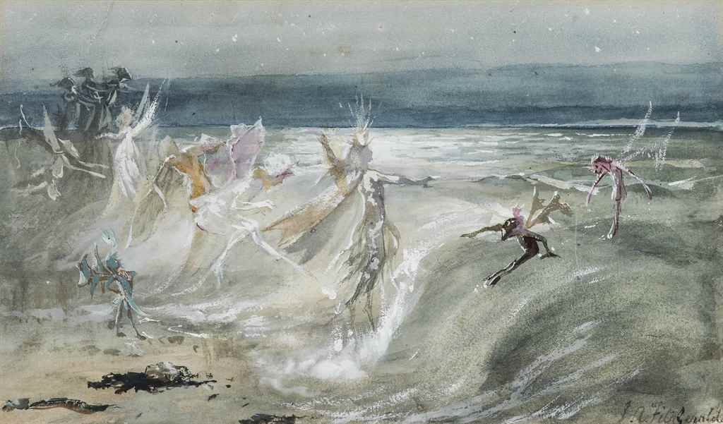 Artwork by John Anster Fitzgerald, Sea sprites, Made of pencil, watercolour and bodycolour