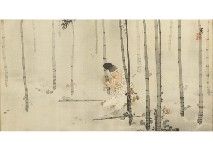 Artwork by Seison Maeda, The Tale of the Bamboo Cutter, Made of ink and color on silk