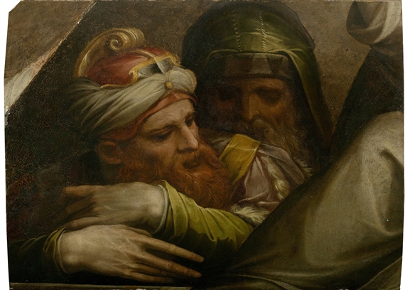 Two panels with the heretics Arius, Sabellius and the philosopher Averroes from the triumph of Saint Thomas of Aquinas over the heretics by Giorgio Vasari