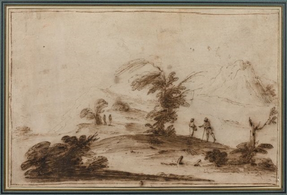Deux figures dans un paysage by Bolognese School, 17th Century