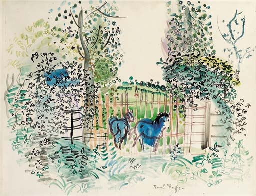 Raoul Dufy | Chevaux devant une grille (Circa 1930) | MutualArt
