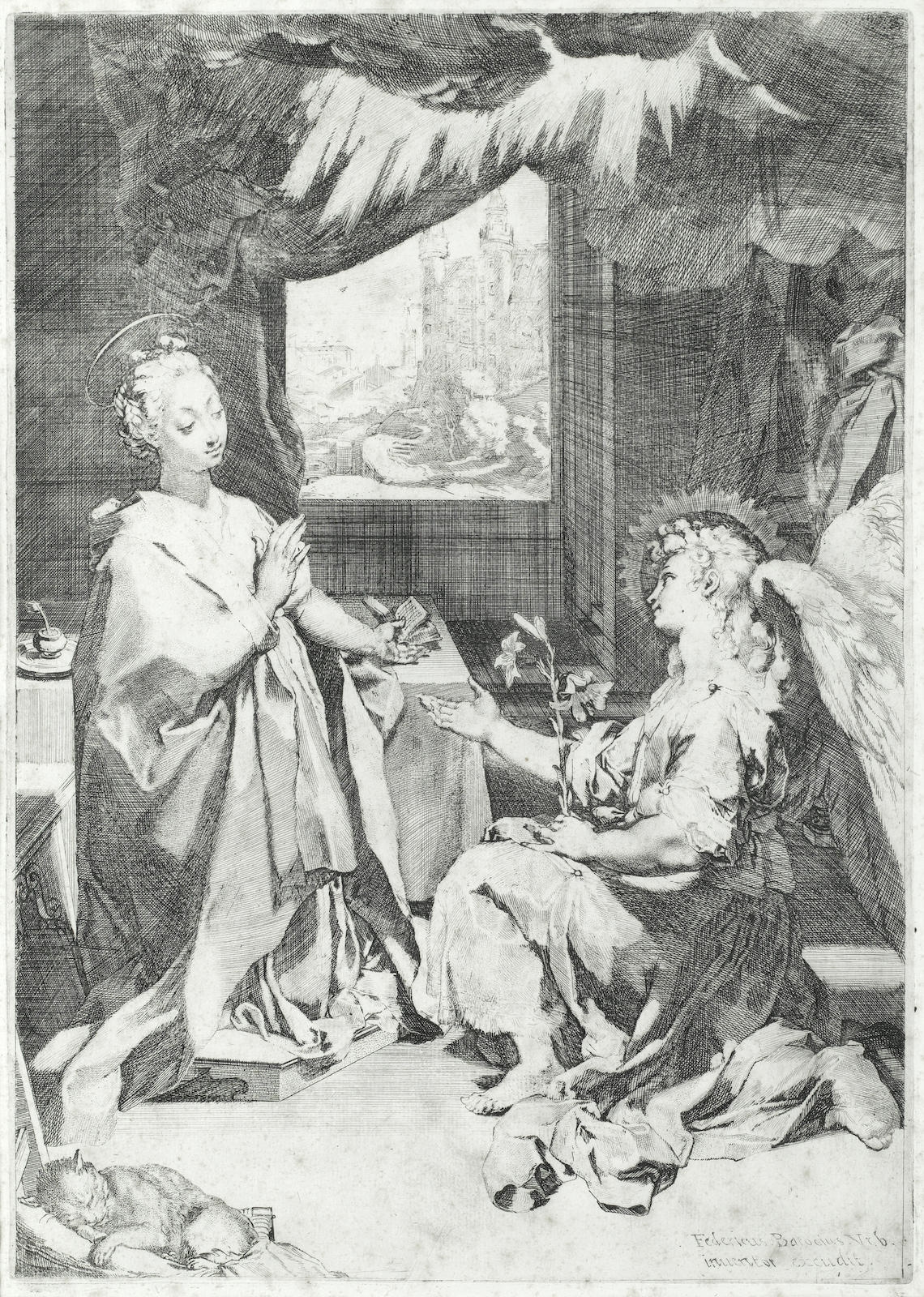 Artwork by Federico Barocci, The Annunciation (Bartsch  1), Made of Etching