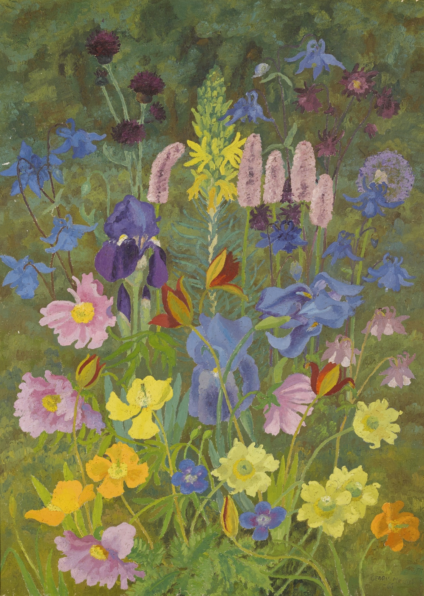 Artwork by Sir Cedric Morris, IRISES, ANEMONES, CARNATIONS, AQUILEGIA AND WILD ORCHIDS, Made of oil on canvas