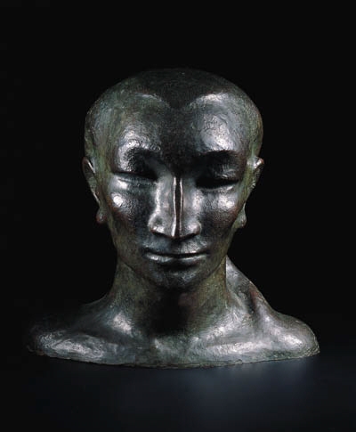 Vrouwenkop met haarstreng over linkerschouder - Woman's head with string of hair over left shoulder by John Rädecker, 1924