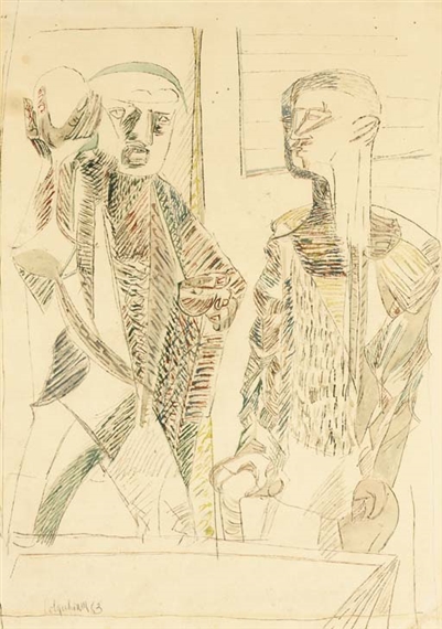 Two men in discussion by Robert Colquhoun, 1963
