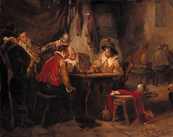 Cavaliers engrossed in a game of chess in a tavern - L.G. Baldera