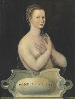 Portrait of Poppaea Sabina, half-length, in a transparent veil, in front of a stone cartouche - School of Fontainebleau
