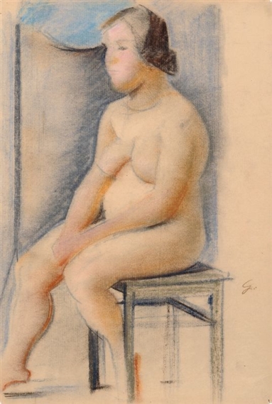 Sitzender weiblicher Akt mit Händen im Schoß, in Nische (II) by Hermann Glöckner, 1923- 1924