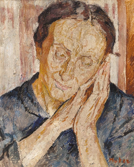 Femme en bleu les mains jointes by Maria-Mela Muter