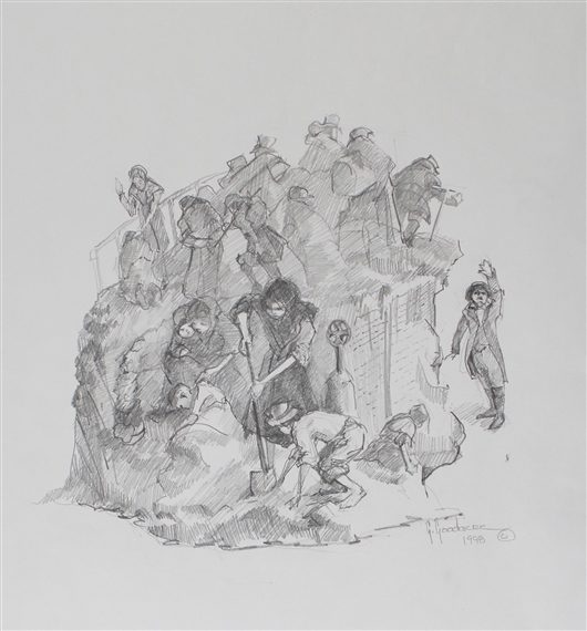 Two Sketchbook Proposal Drawings for the Irish Memorial