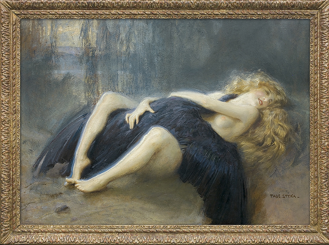 Artwork by Tadé Styka, Leda with swan, Made of oil on  canvas