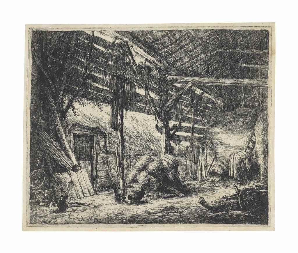 Artwork by Adriaen van Ostade, The Barn, Made of etching