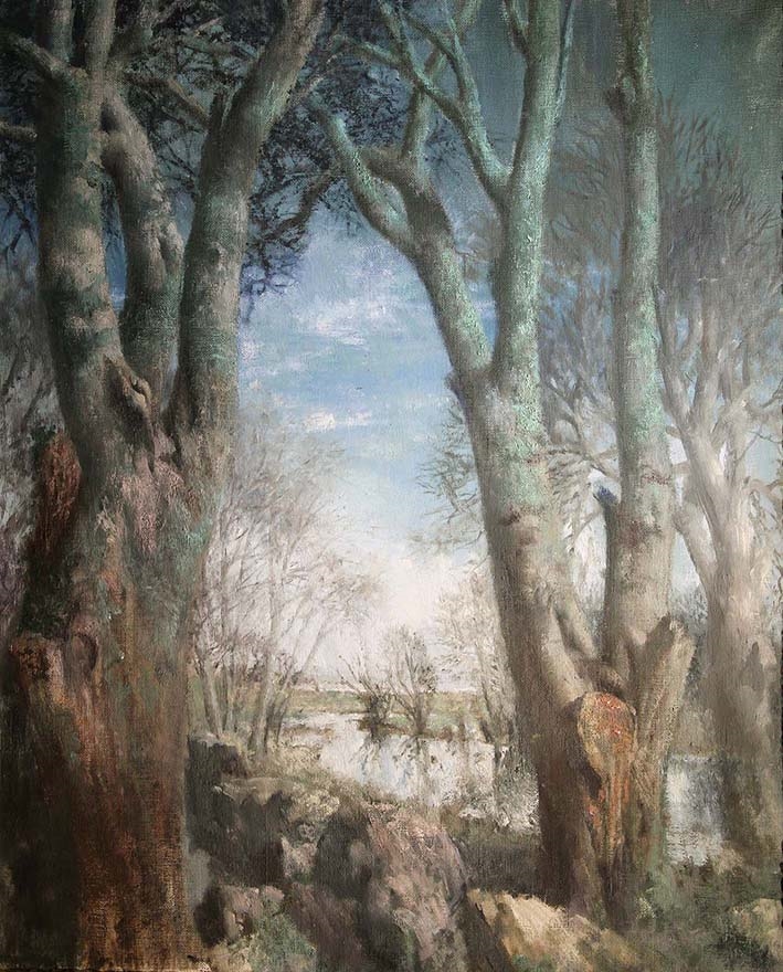 Artwork by Patrick Hennessy, WOODED RIVER LANDSCAPE, Made of Oil on canvas