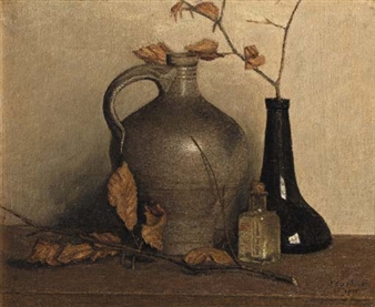 A still life with a jug and two bottles - Jan Carbaat