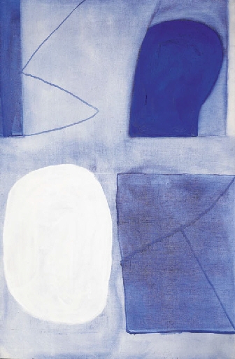 Artwork by William Scott, Dark blue, light blue and white, Made of oil on canvas