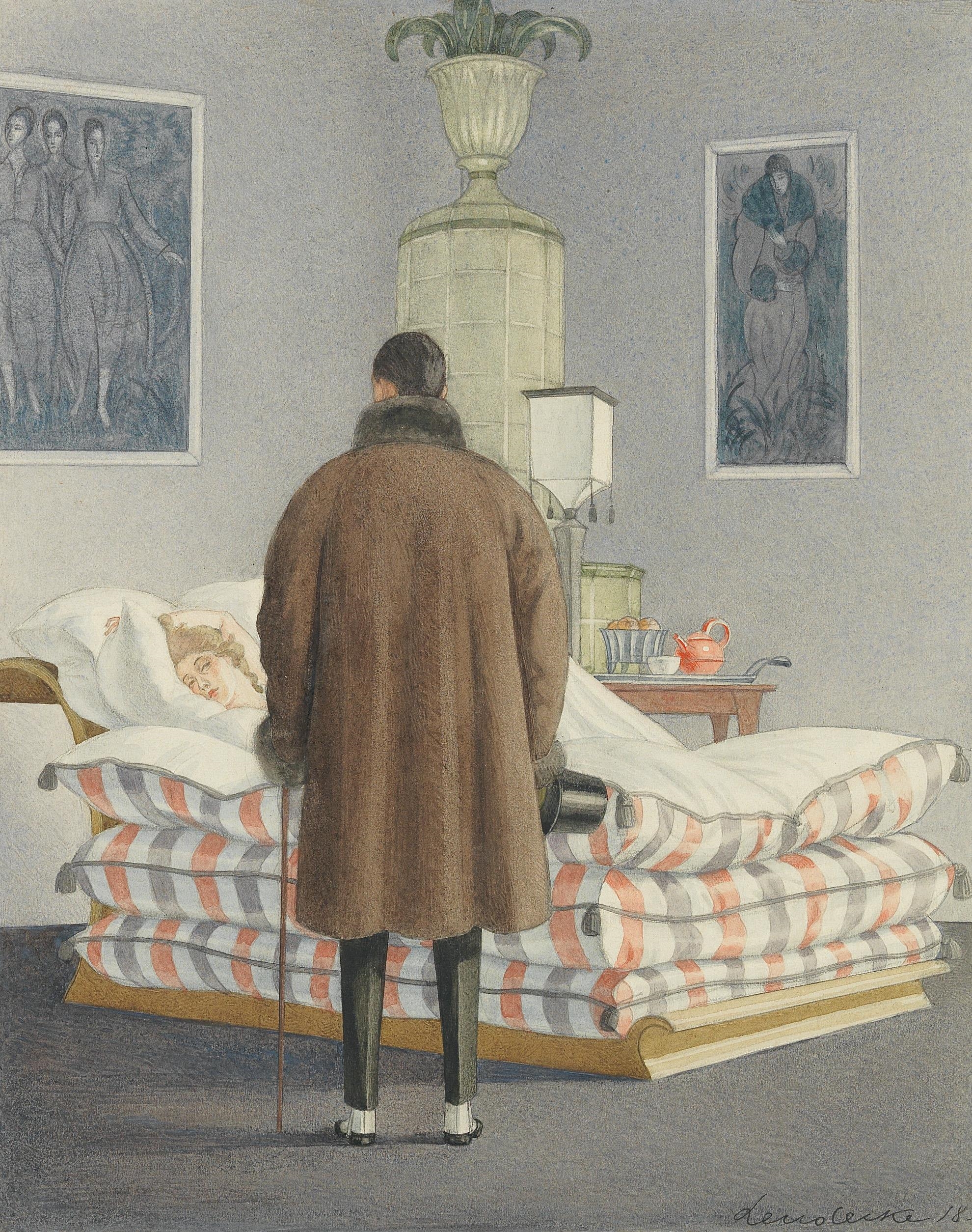 Artwork by Otto Lendecke, A boudoir in the style of the Wiener Werkstätte, Made of watercolour on paper
