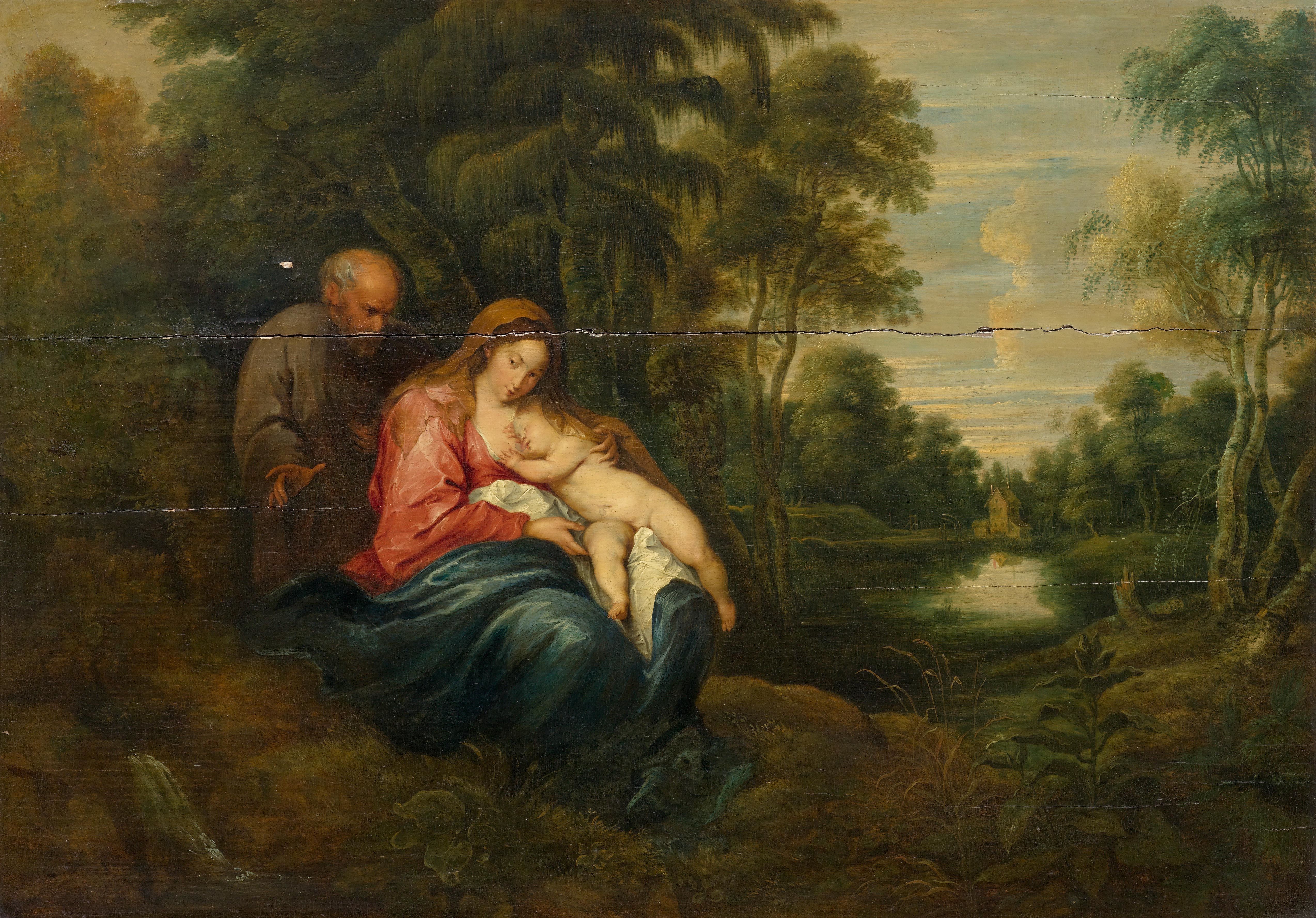 Artwork by Abraham van Diepenbeeck, The Holy Family in a landscape, Made of Oil on panel