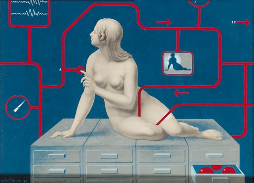 Nude on a desk by Victor Reinganum, 1972