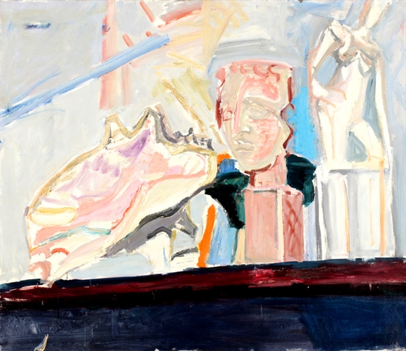 Stillleben mit Muschel, Etruskermaske und Gipsstatuette by Max Gubler