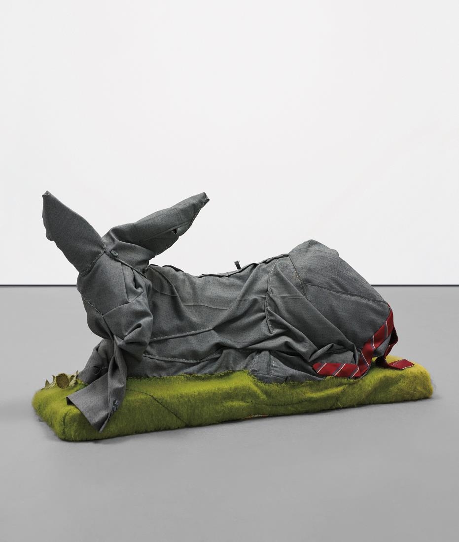 Artwork by Christian Holstad, House Training #18 (dancing goats), Made of wool, foam, polyester, fabric and tie
