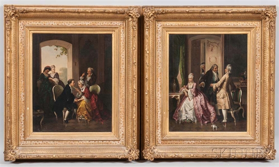 Two Genre Courting Scenes: A Suitor Spurnedand A Word of Advice by Continental School, 19th Century