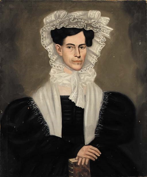 Portrait of a Lady in Fancy Bonnet by Erastus Salisbury Field