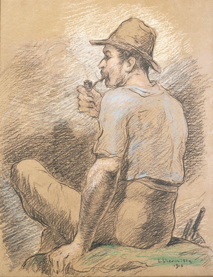 Paysan fumant un pipe by Léon-Augustin L'Hermitte, 1908