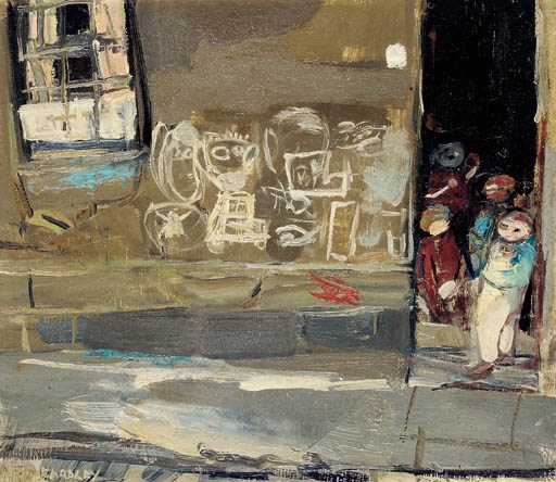 Children and Chalked Wall, Glasgow by Joan Kathleen Hardy Eardley, 1958