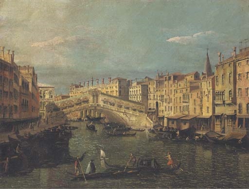 The Rialto Bridge, Venice, looking north-east by Canaletto