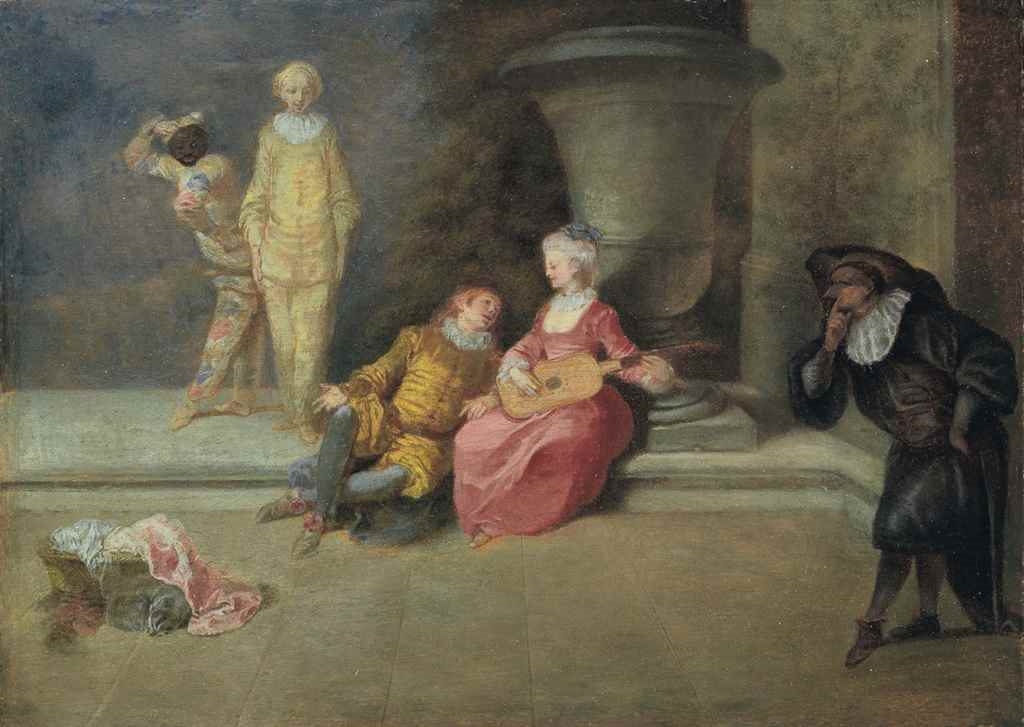 Artwork by Jean-Antoine Watteau, Pour garder l'honneur d'une belle (To Protect the Honor of a Beautiful Woman), Made of oil on panel