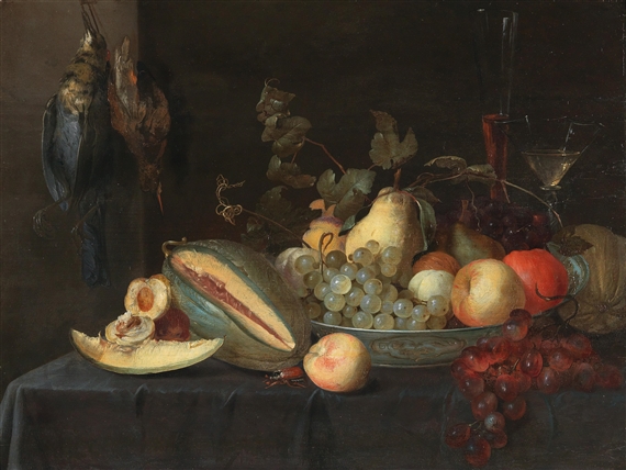 A still life of fruit with game by Pieter van Overschee