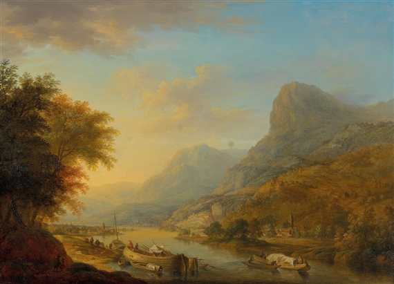 Christian Georg Schütz I | A mountainous river landscape with anglers ...